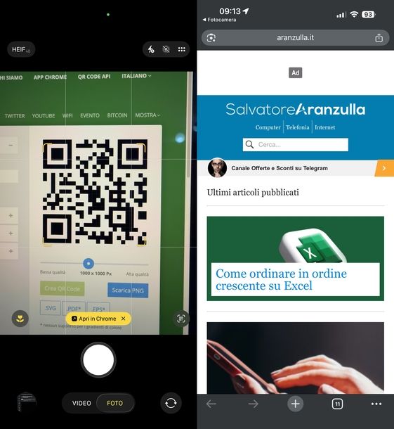 Leggere codici QR fotocamera iPhone
