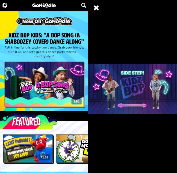 schermate app GoNoodle