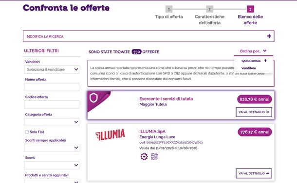 Cercare offerte energia elettrica su portale ARERA