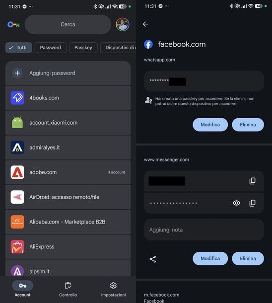 Trovare password Facebook Android