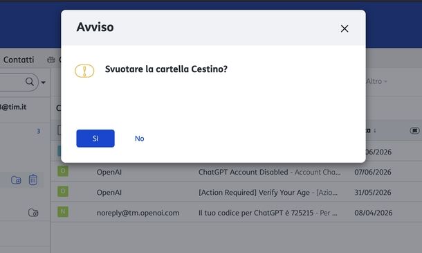 Cancellare tutte le mail da Alice Webmail PC