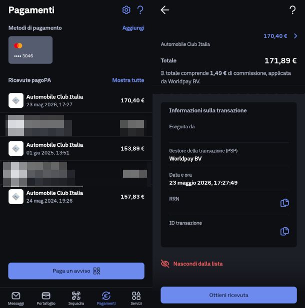 recupero ricevuta bollo auto da app IO