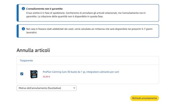 Annullare ordine Amazon