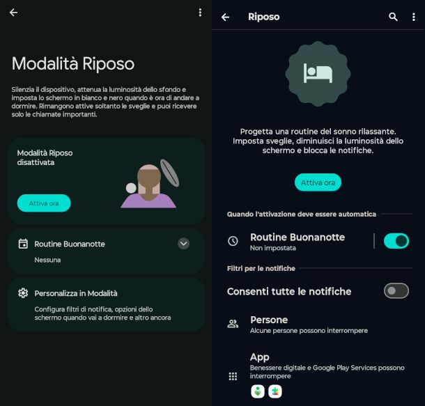 Modalità Riposo su app Benessere Digitale