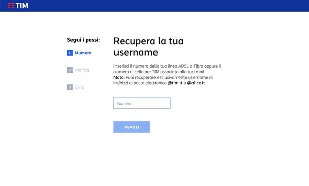 Recuperare username Alice Mail
