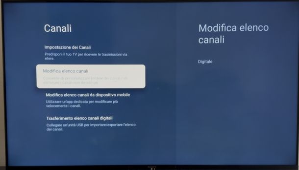 Modificare elenco canali Smart TV Google TV