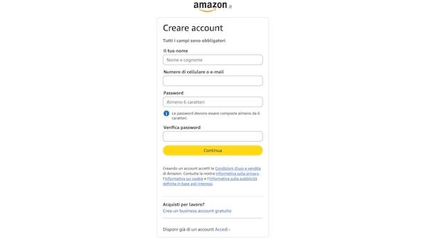 Creare account Amazon