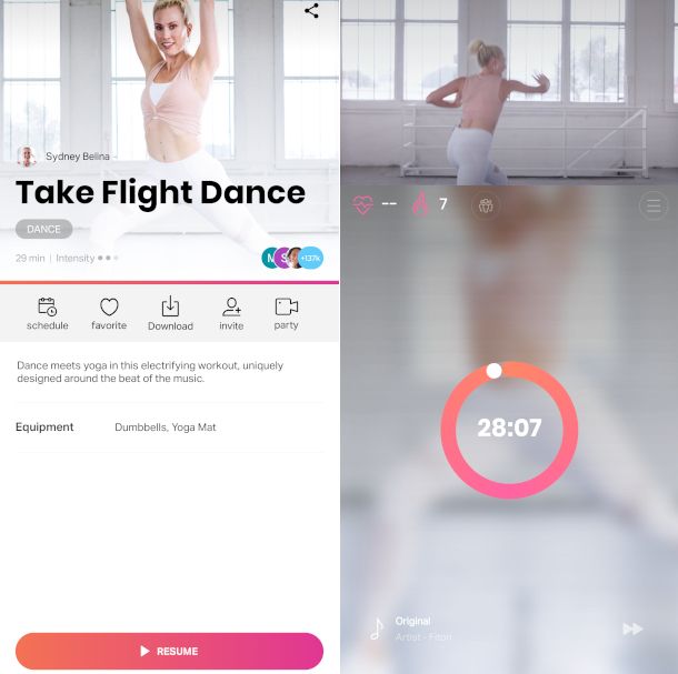 riproduzione lezioni di ballo app FitOn