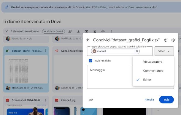 condivisione file Excel da Google Drive