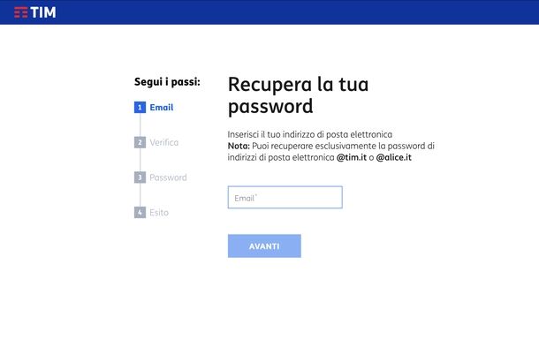 Recuperare password Alice Mail