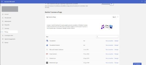 Accesso app Microsoft