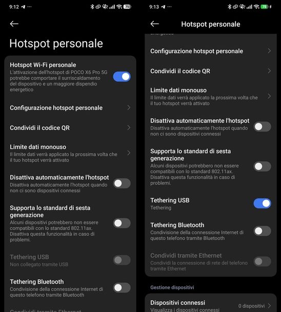 Usare smartphone Android come modem via cavo