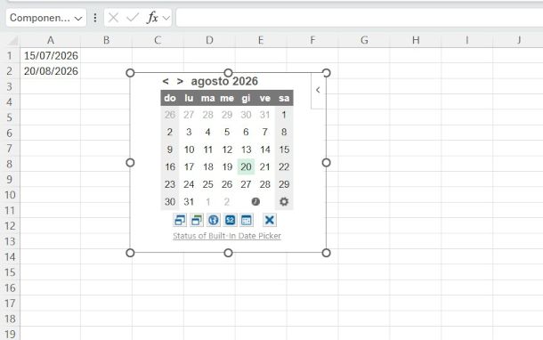 componente aggiuntivo Mini Calendar and Date Picker