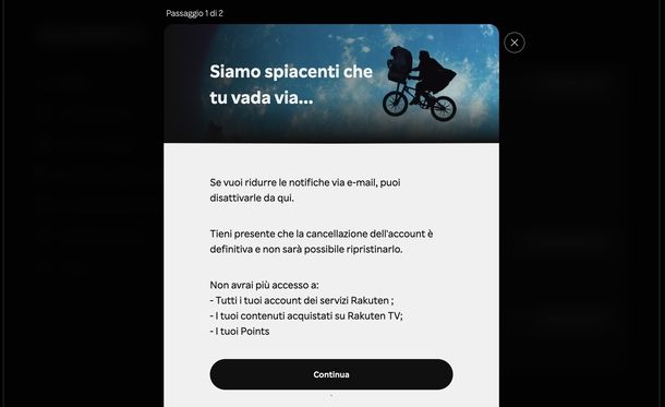 Cancellare account Rakuten TV