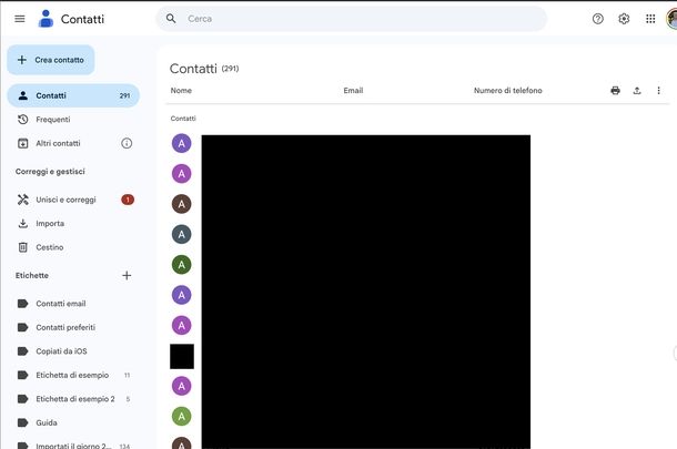Trovare contatti su Gmail tramite Contatti Google