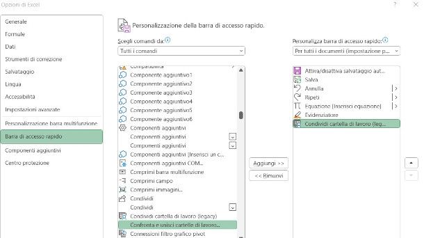attivazione pulsanti per condivisione file in rete con Excel per Windows