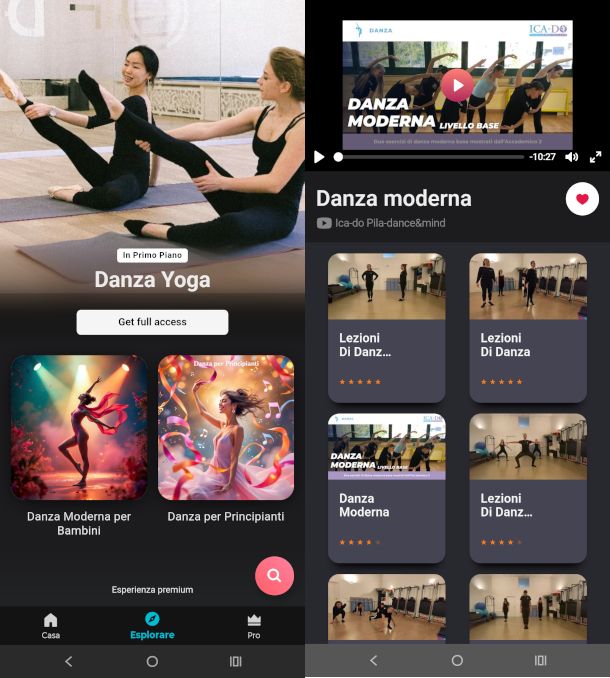 schermate app Lezioni Danza Bambini