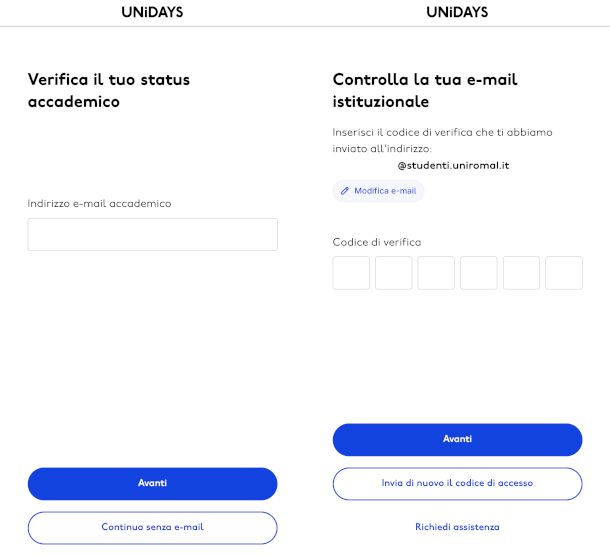 schermate app Unidays