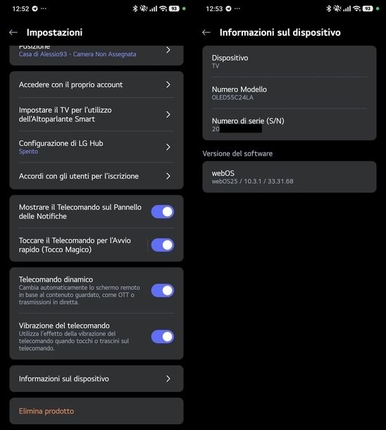 Vedere versione webOS da app LG ThinQ