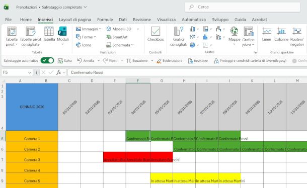 esempio di calendario per prenotazioni