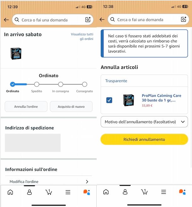 Annullare ordine Amazon