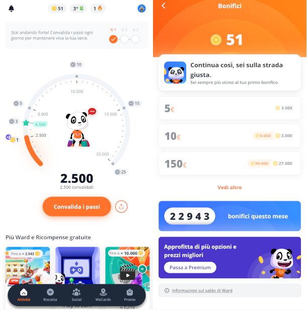 schermate app WeWard