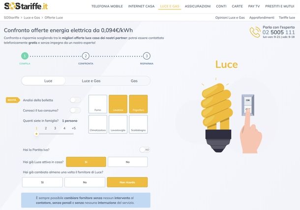 SOStariffe comparatore offerte luce
