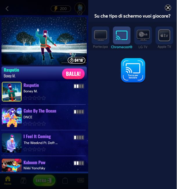 schermate primo utilizzo app Just Dance Now