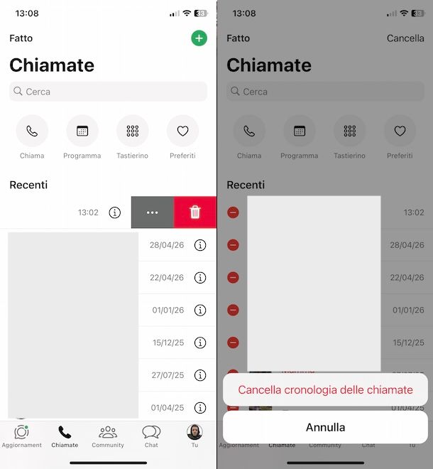 Cancellare le chiamate su WhatsApp
