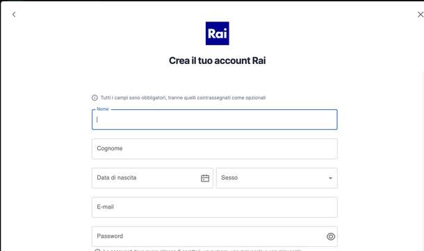 Registrazione account RaiPlay