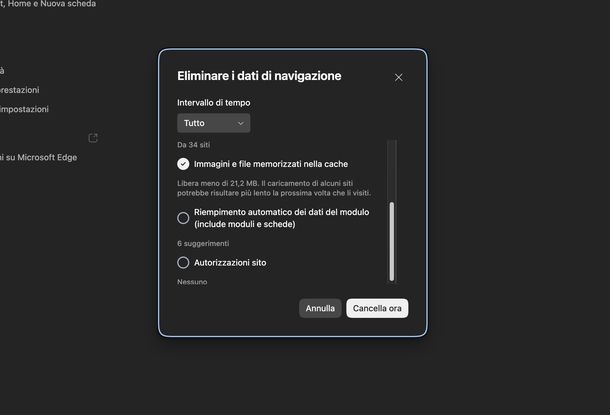 Svuotare cache Edge PC