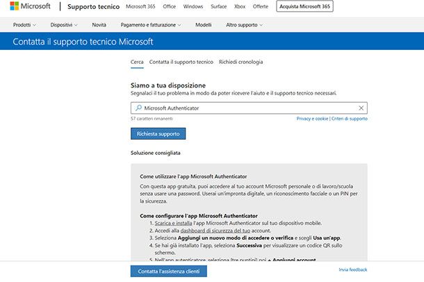 Supporto Tecnico Microsoft Authenticator
