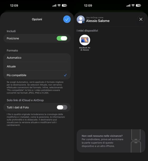 Inviare HEIC in JPG iOS