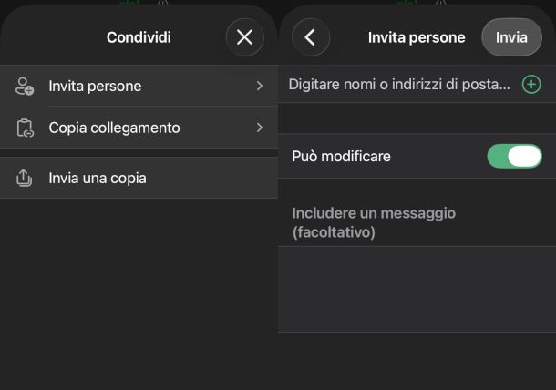 condivisione con app Excel per iPhone