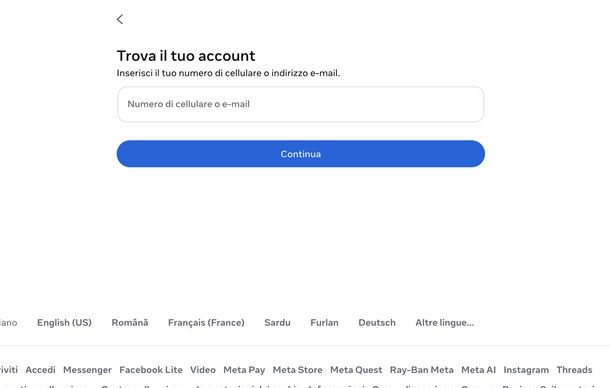 Recuperare password Facebook