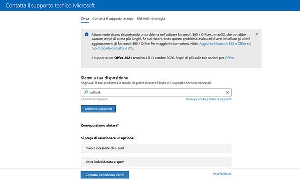 Supporto tecnico per Outlook