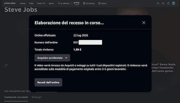 Annullare ordine Prime Video