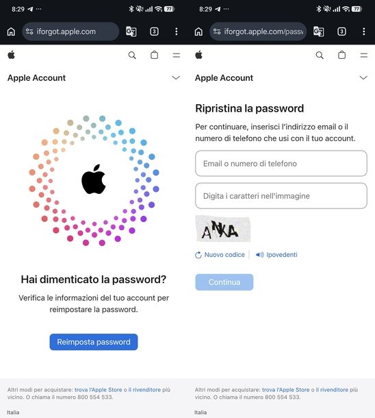 Recuperare password iCloud Android