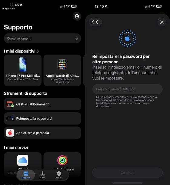 Recuperare password iCloud app Supporto Apple