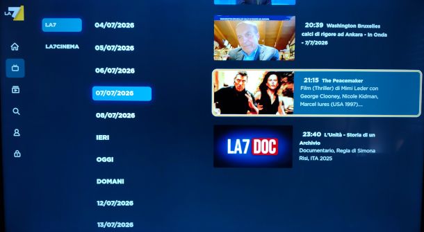 schermata app La7 per Smart TV