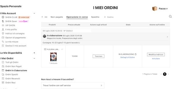Annullare ordine SHEIN
