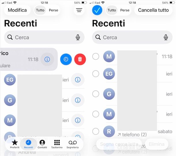 Cancellare chiamate iPhone