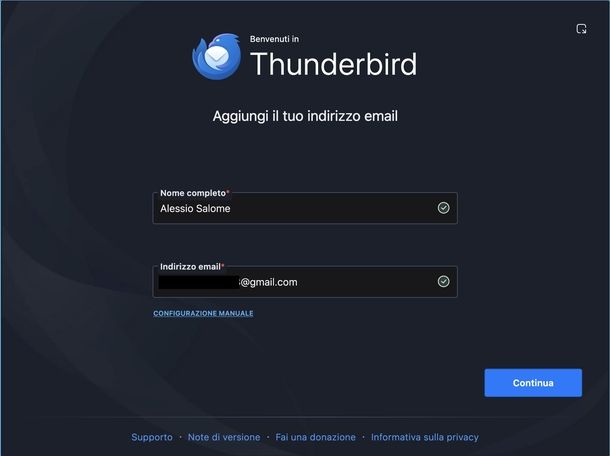 Configurare Thunderbird su PC