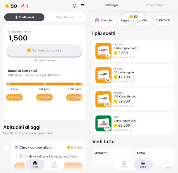 schermate app Moneywalk