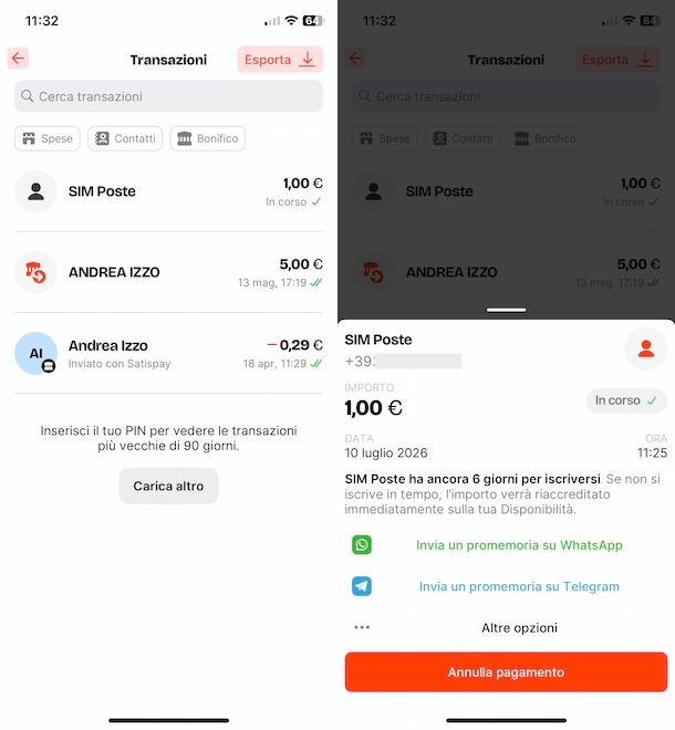 Annullare pagamento Satispay in corso