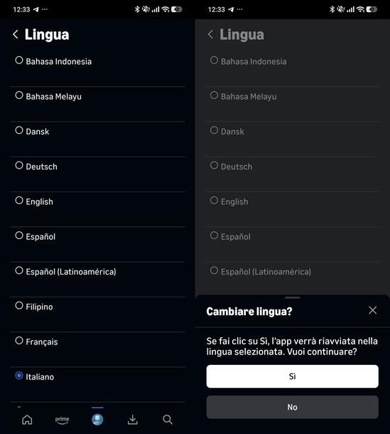 Cambiare lingua interfaccia Prime Video Android