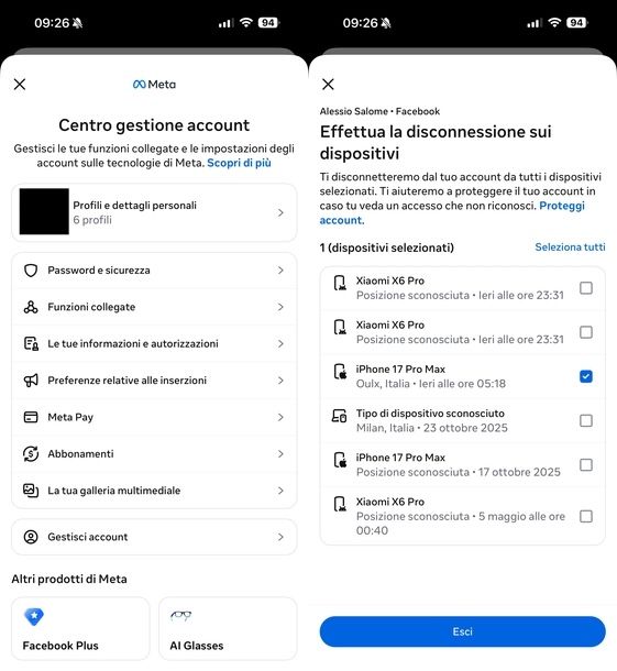Accedere a Facebook da altro dispositivo