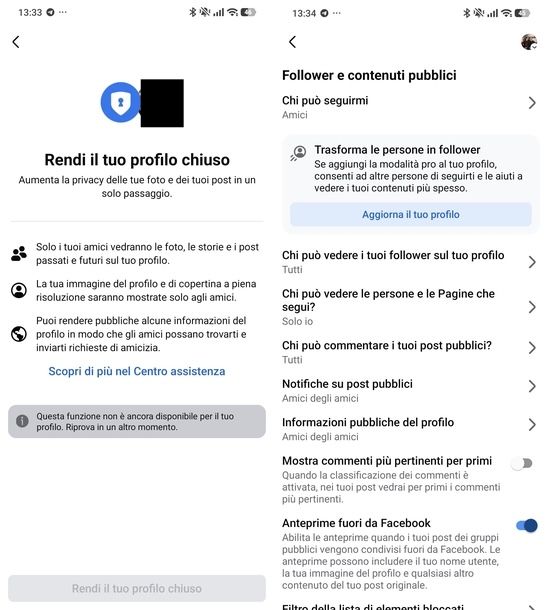 Rendere profilo Facebook chiuso