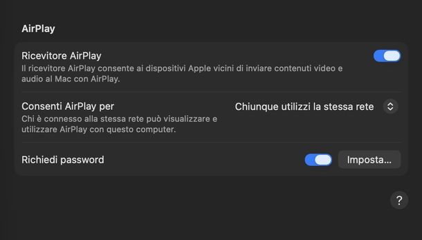 Attivare AirPlay su Mac