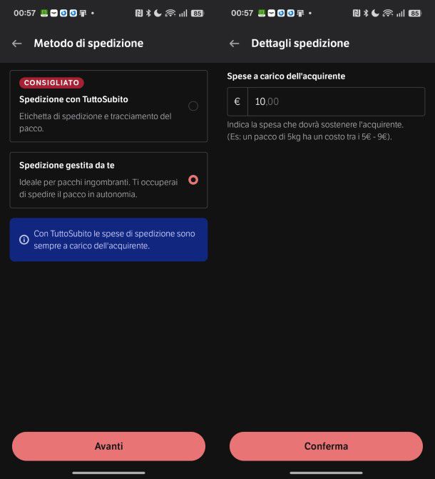 Spedizione autonoma Subito